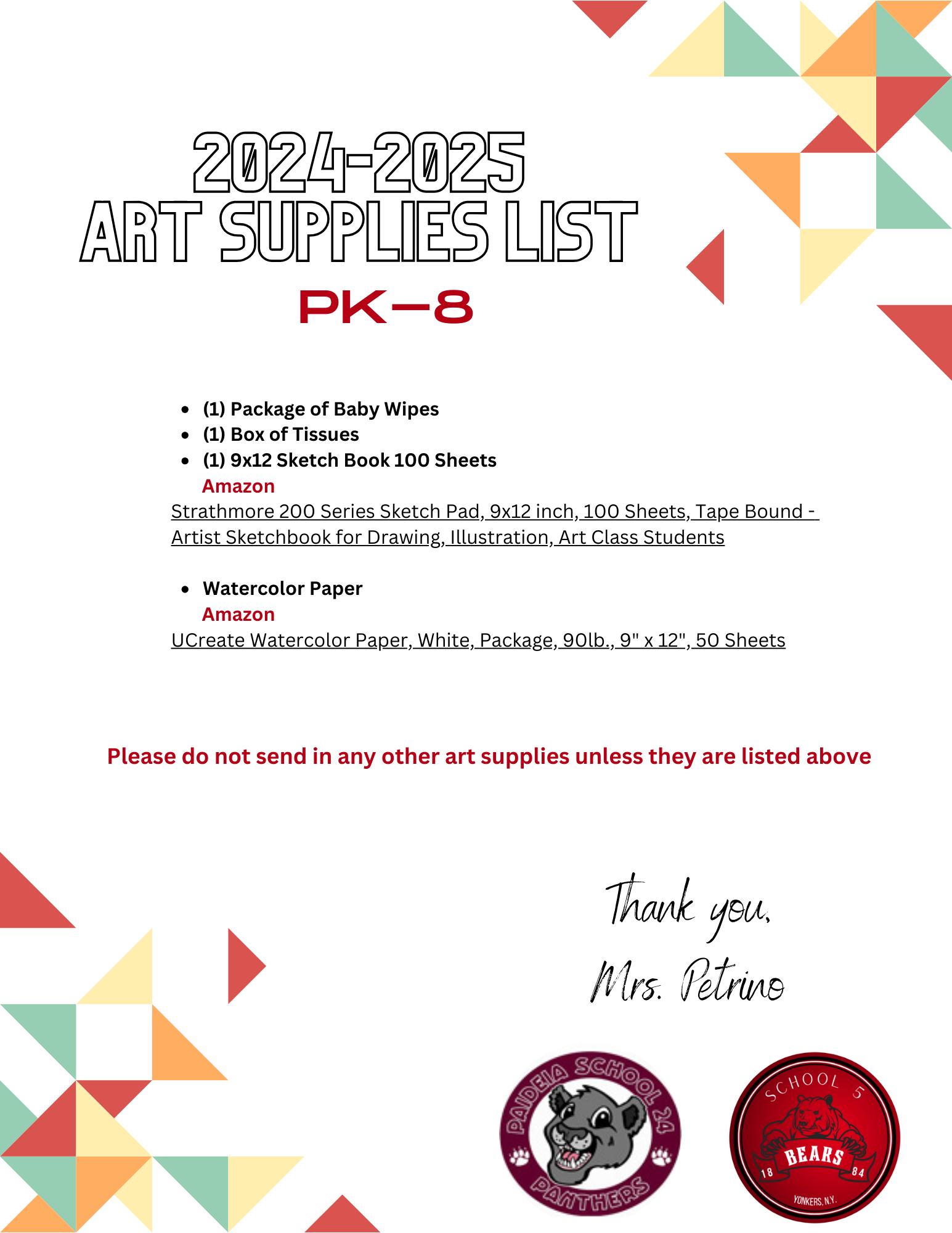 Art Supply List